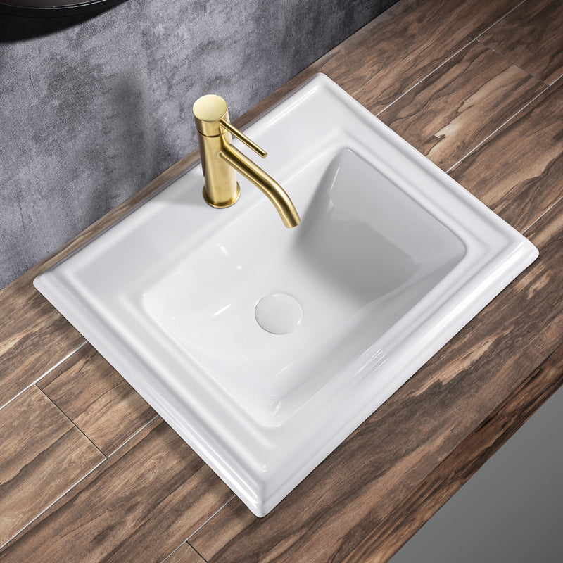 Contemporary Bathroom Sink Porcelain Rectangular Drop-in Bathroom Sink with Pop-Up Drain