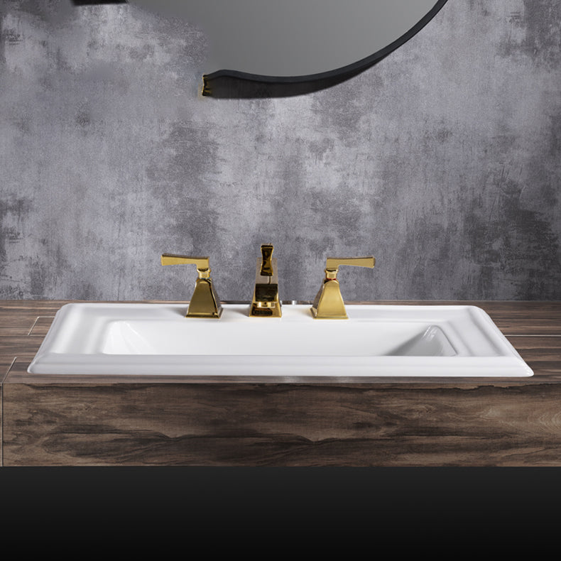 Contemporary Bathroom Sink Porcelain Rectangular Drop-in Bathroom Sink with Pop-Up Drain
