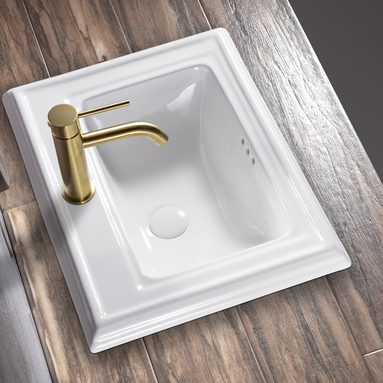 Contemporary Bathroom Sink Porcelain Rectangular Drop-in Bathroom Sink with Pop-Up Drain