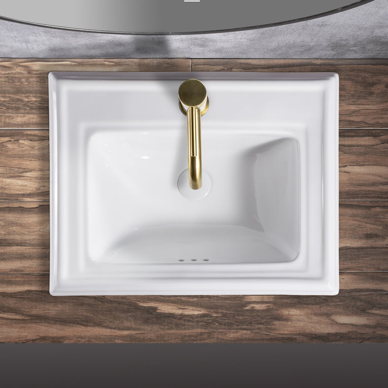 Contemporary Bathroom Sink Porcelain Rectangular Drop-in Bathroom Sink with Pop-Up Drain