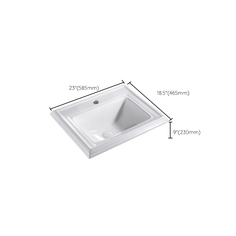 Contemporary Bathroom Sink Porcelain Rectangular Drop-in Bathroom Sink with Pop-Up Drain