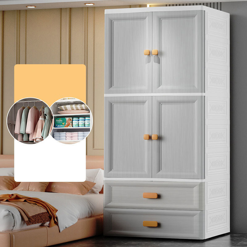Hinged Wardrobe Cabinet with Garment Rod Modern Plastic Wardrobe Armoire