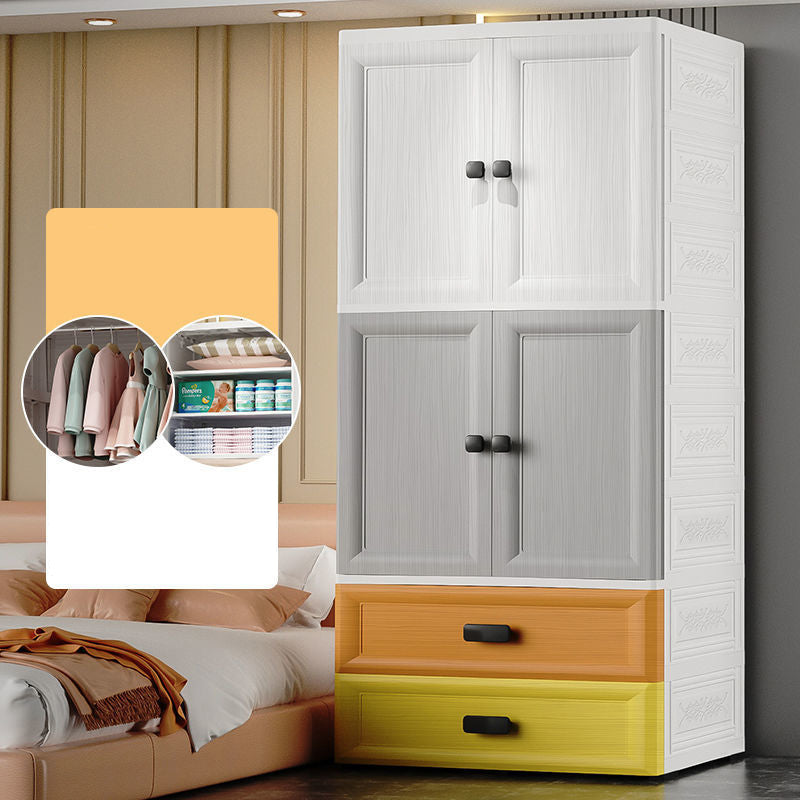 Hinged Wardrobe Cabinet with Garment Rod Modern Plastic Wardrobe Armoire