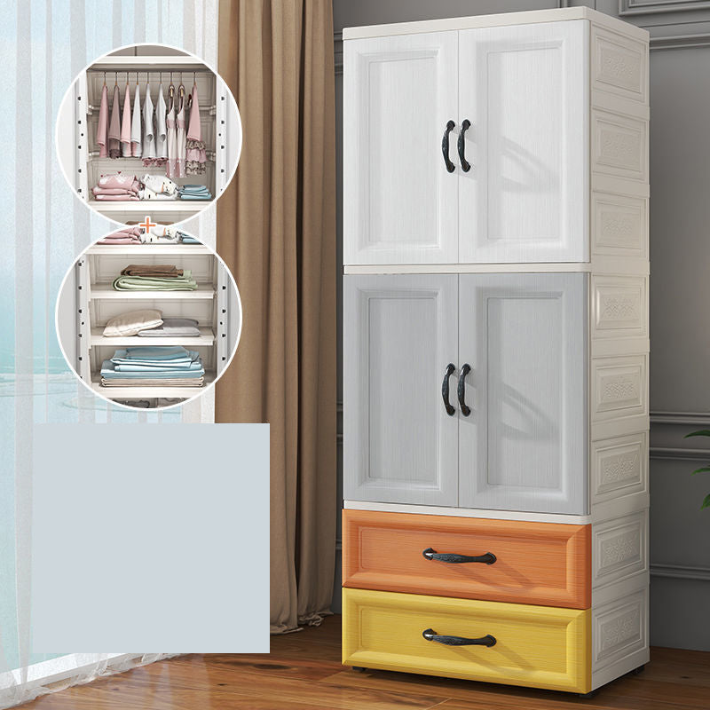 Hinged Wardrobe Cabinet with Garment Rod Modern Plastic Wardrobe Armoire