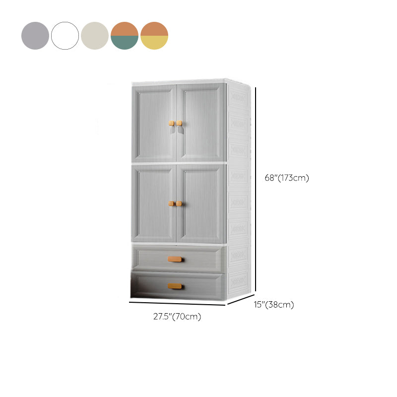 Hinged Wardrobe Cabinet with Garment Rod Modern Plastic Wardrobe Armoire