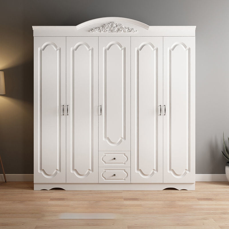 Engineered Wood Wardrobe Closet with Garment Rod White Wardrobe Cabinet