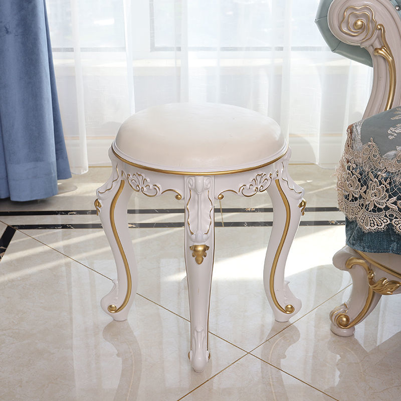 Mid-Century Modern Ottoman Faux Leather Upholstered Solid Color Round Ottoman