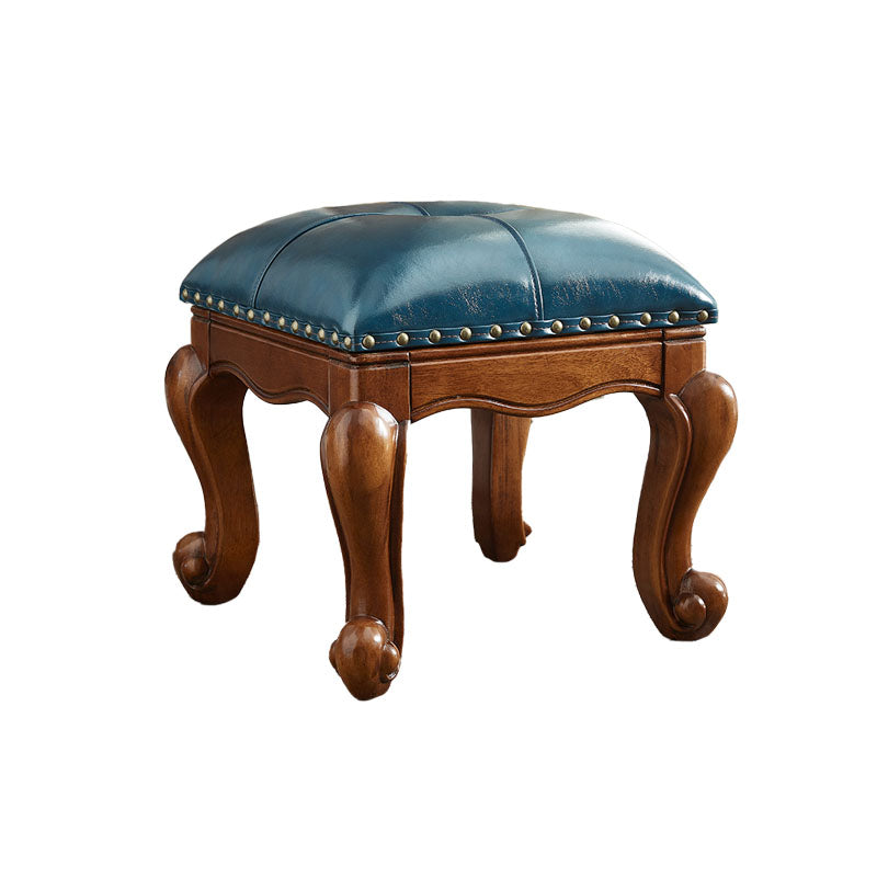 Mid-Century Modern Pouf Ottoman Genuine Leather Tufted Nailhead Trim Rectangle Ottoman