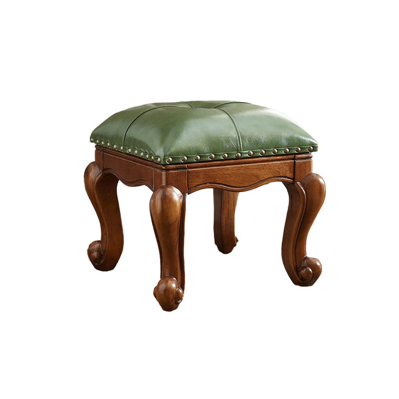 Mid-Century Modern Pouf Ottoman Genuine Leather Tufted Nailhead Trim Rectangle Ottoman