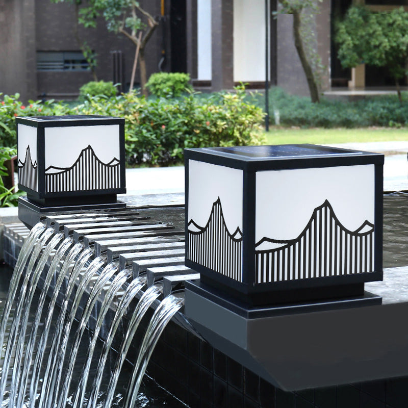 Metal Square Shape Outdoor Lights Modern Style 1-Light Solar Pillar Lamp
