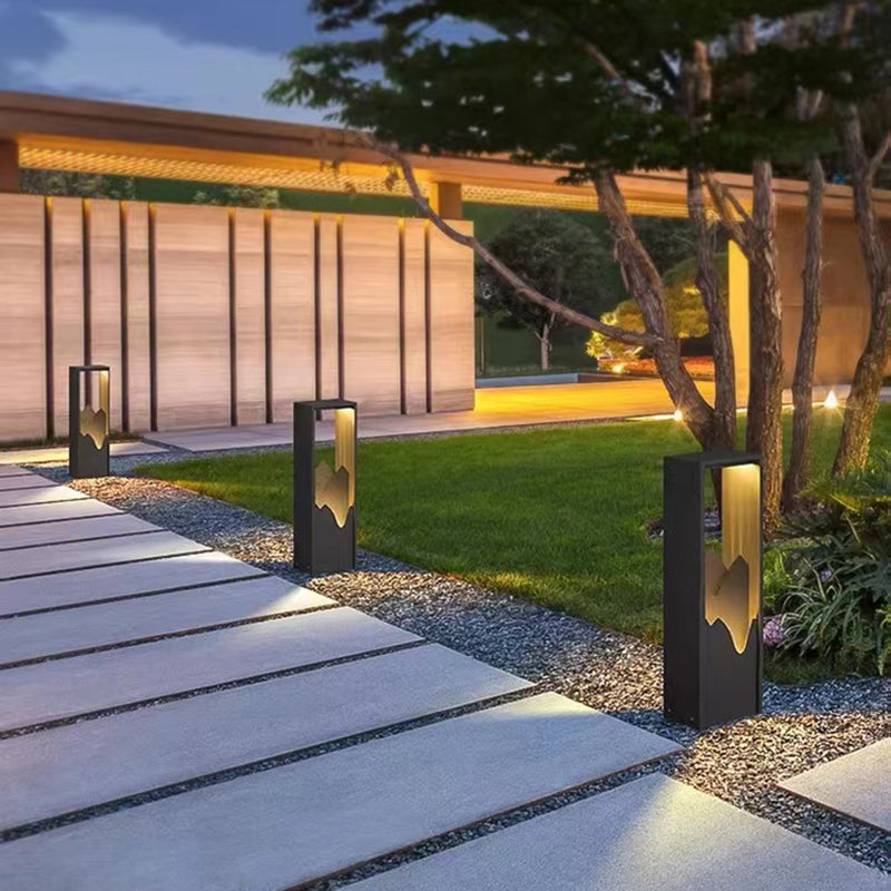 Modern Simple Metal Outdoor Light Rectangle Shape Waterproof Pillar Lamp for Courtyard