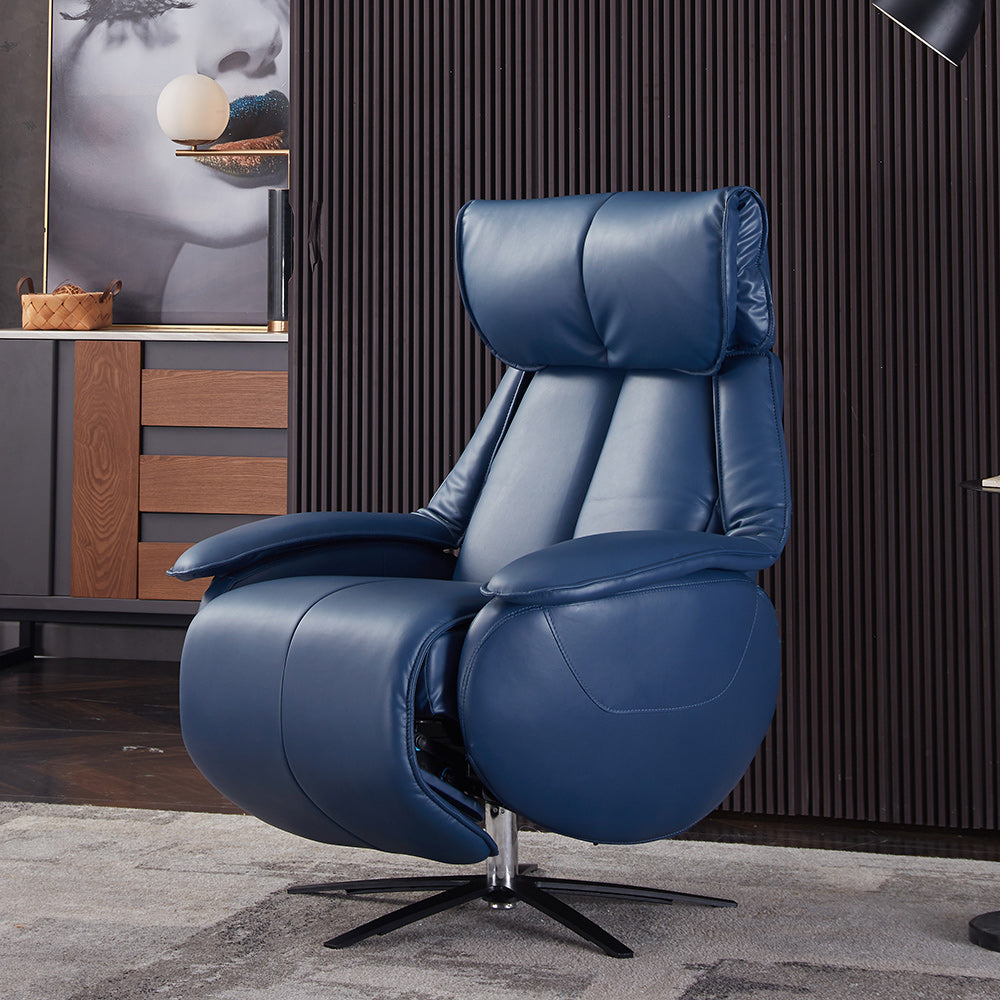 Genuine Leather Recliner Chair Solid Color Swivel Base Standard Recliner