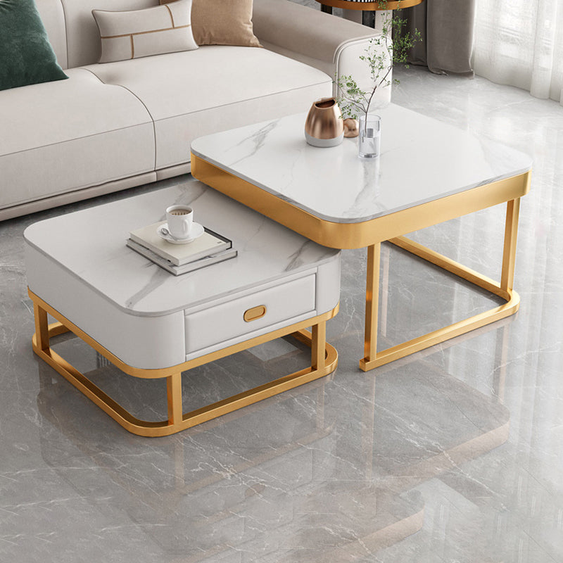 Frame Square Coffee Table Set Glam Nesting Coffee Table Set with Drawer