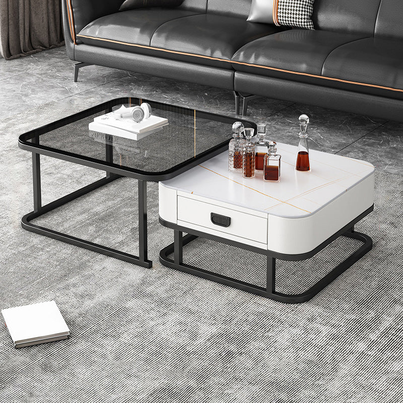 Frame Square Coffee Table Set Glam Nesting Coffee Table Set with Drawer