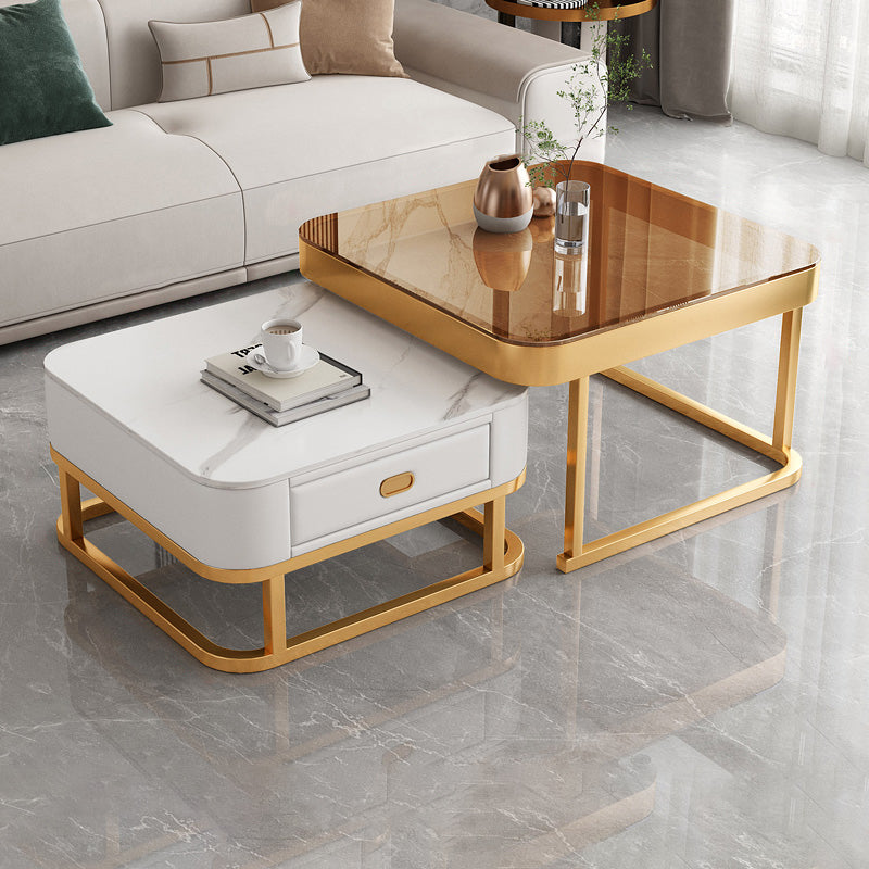 Frame Square Coffee Table Set Glam Nesting Coffee Table Set with Drawer