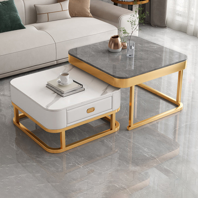 Frame Square Coffee Table Set Glam Nesting Coffee Table Set with Drawer