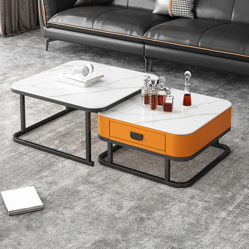 Frame Square Coffee Table Set Glam Nesting Coffee Table Set with Drawer