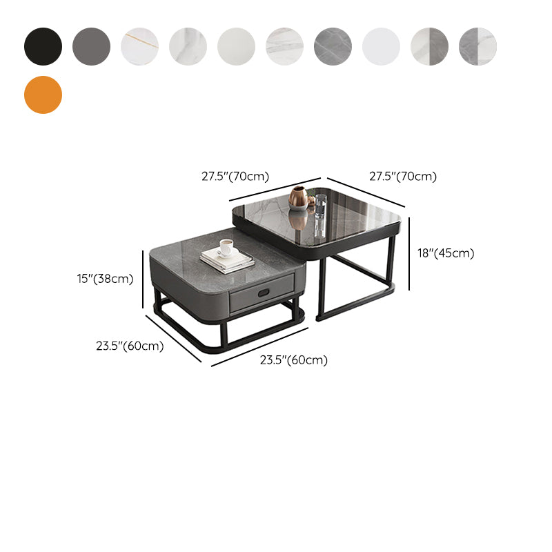 Frame Square Coffee Table Set Glam Nesting Coffee Table Set with Drawer