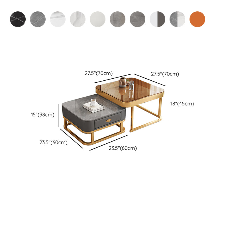Frame Square Coffee Table Set Glam Nesting Coffee Table Set with Drawer