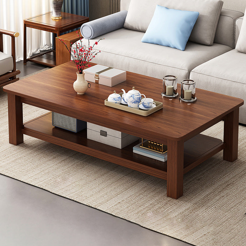 4 Legs Wood Cocktail Table No Distressing Coffee Table with Storage Shelf