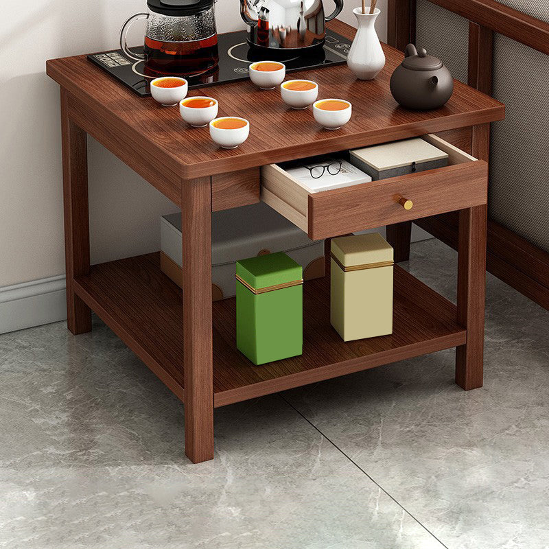 4 Legs Wood Cocktail Table No Distressing Coffee Table with Storage Shelf