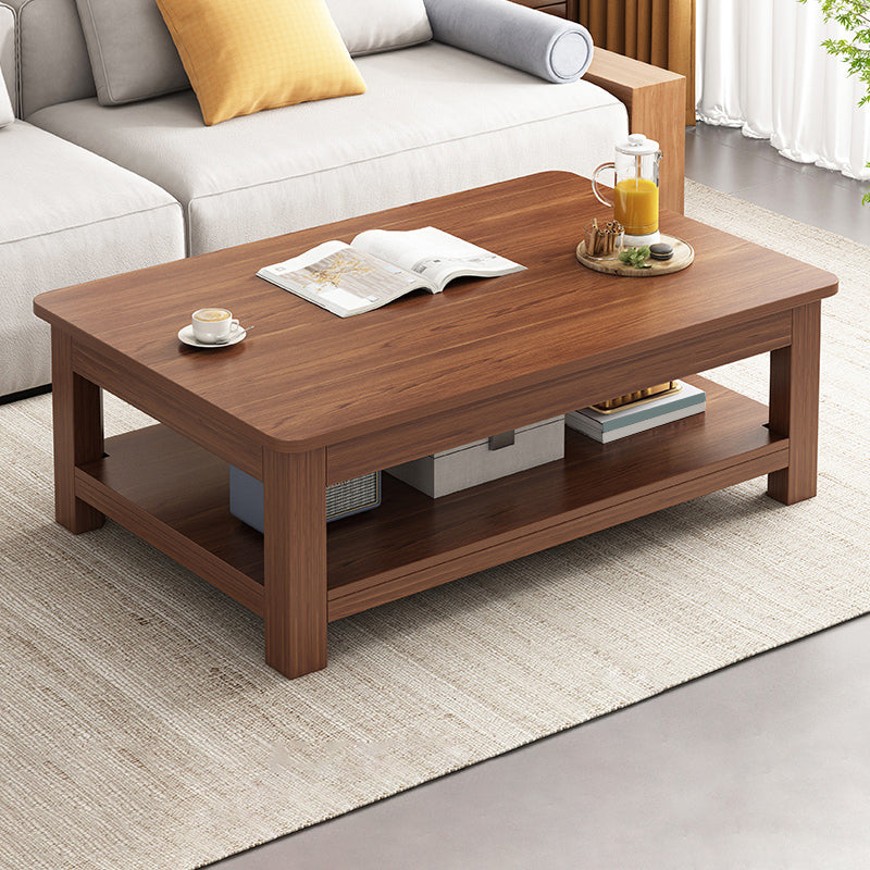 4 Legs Wood Cocktail Table No Distressing Coffee Table with Storage Shelf