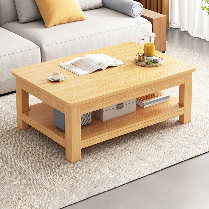 4 Legs Wood Cocktail Table No Distressing Coffee Table with Storage Shelf