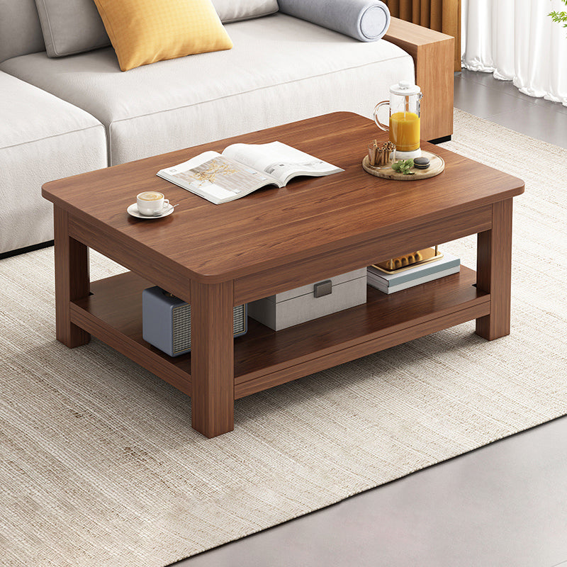 4 Legs Wood Cocktail Table No Distressing Coffee Table with Storage Shelf