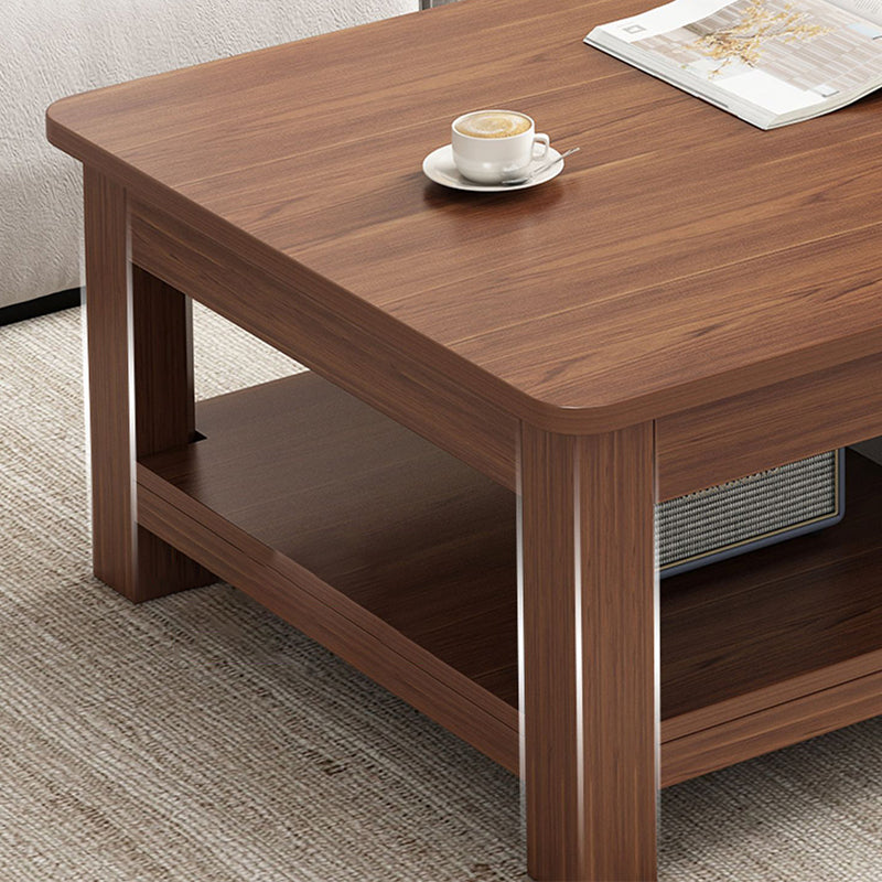 4 Legs Wood Cocktail Table No Distressing Coffee Table with Storage Shelf