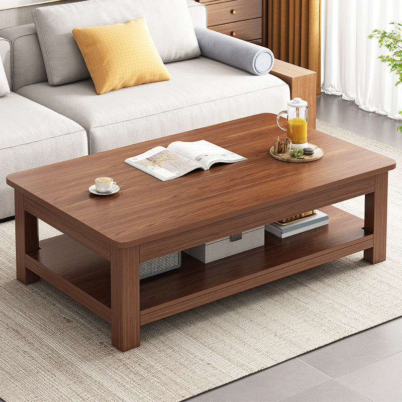 4 Legs Wood Cocktail Table No Distressing Coffee Table with Storage Shelf