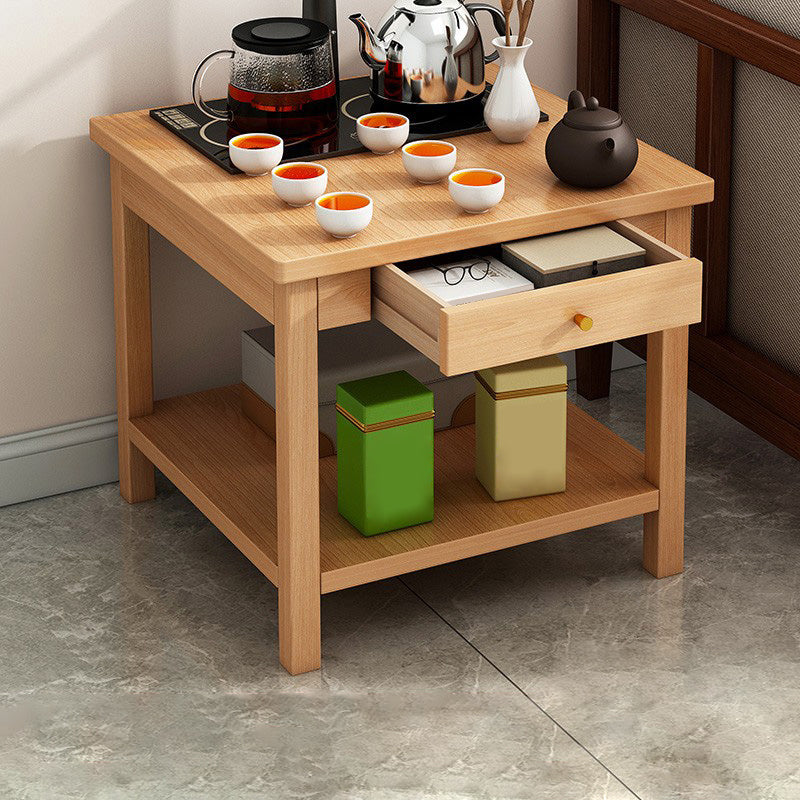 4 Legs Wood Cocktail Table No Distressing Coffee Table with Storage Shelf