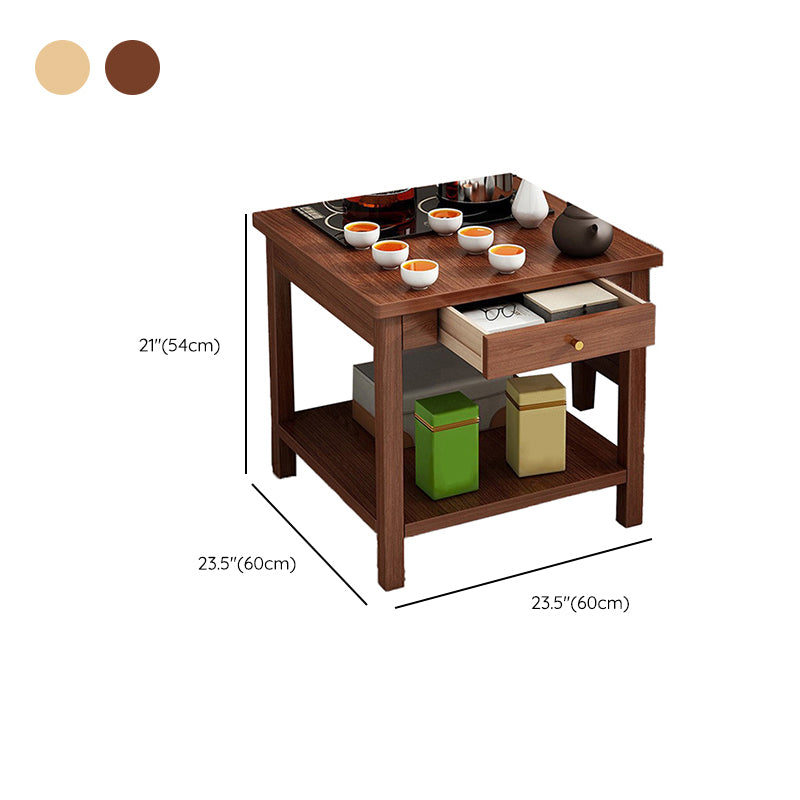 4 Legs Wood Cocktail Table No Distressing Coffee Table with Storage Shelf