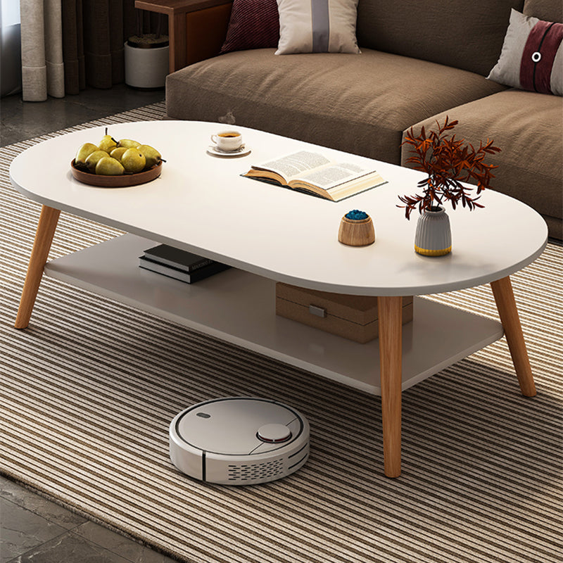 Modern Wood Cocktail Table 4 Legs Coffee Table with Storage Shelf