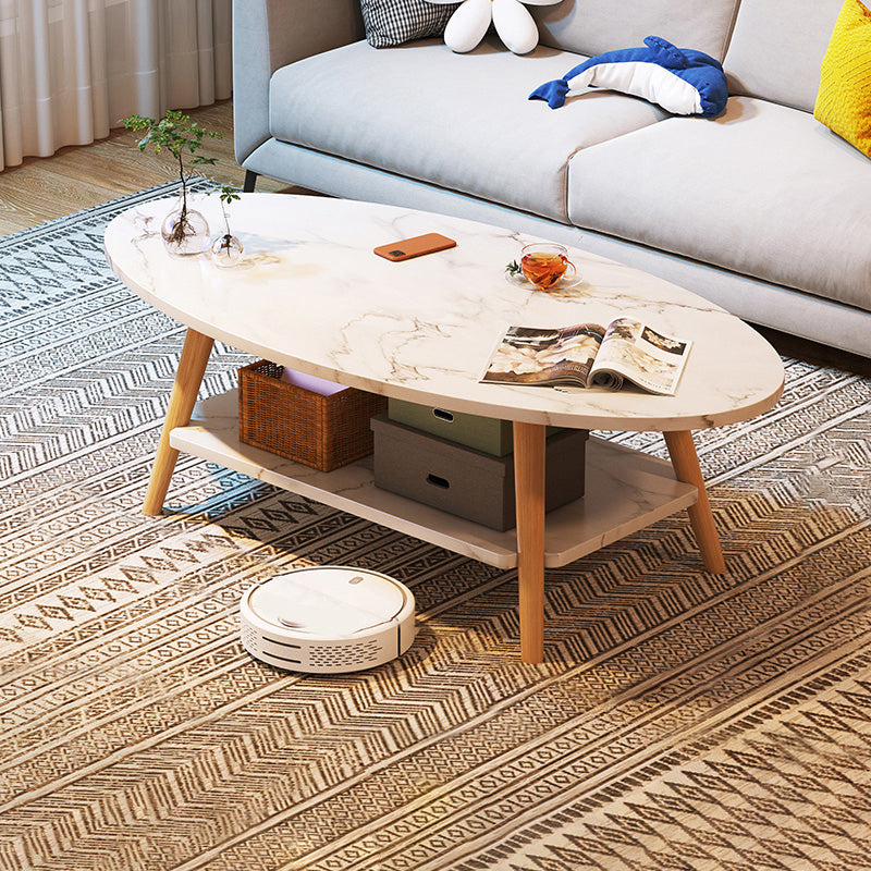 Modern Wood Cocktail Table 4 Legs Coffee Table with Storage Shelf