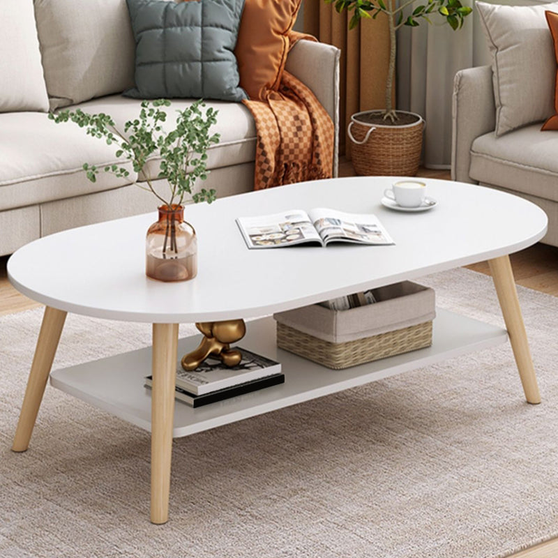 Modern Wood Cocktail Table 4 Legs Coffee Table with Storage Shelf