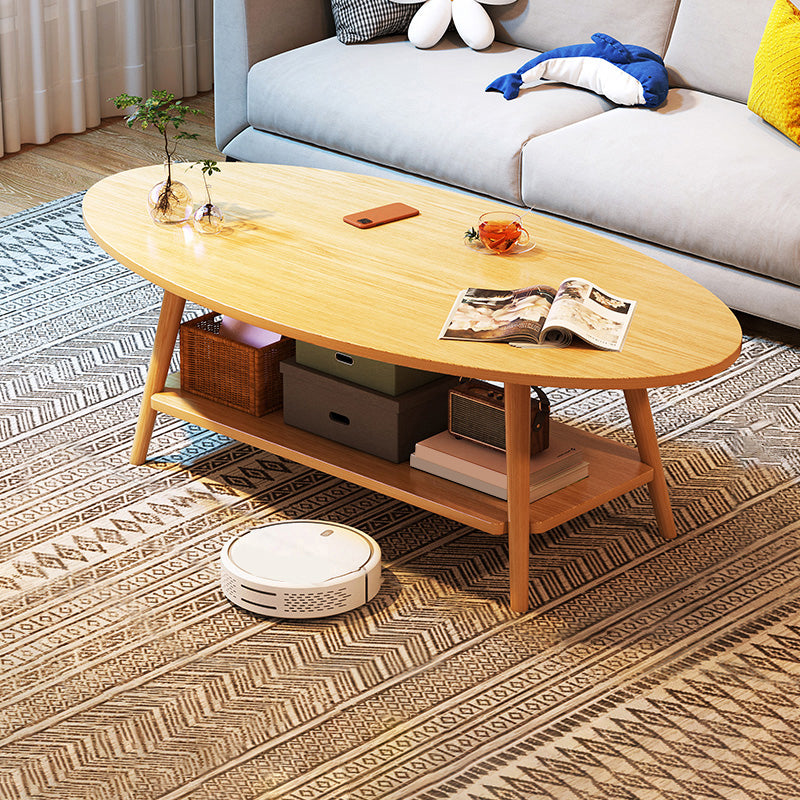 Modern Wood Cocktail Table 4 Legs Coffee Table with Storage Shelf