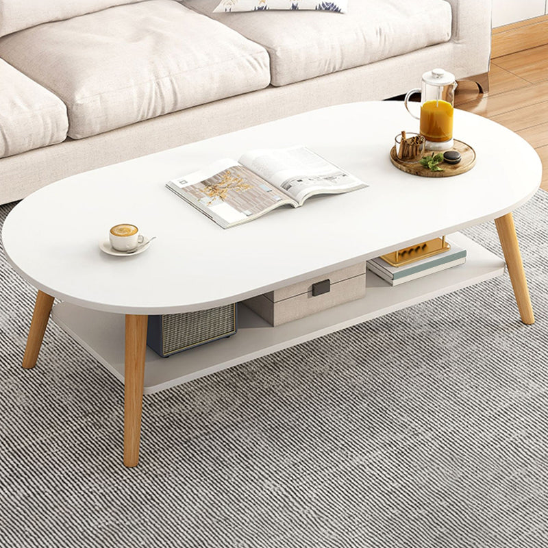 Modern Wood Cocktail Table 4 Legs Coffee Table with Storage Shelf