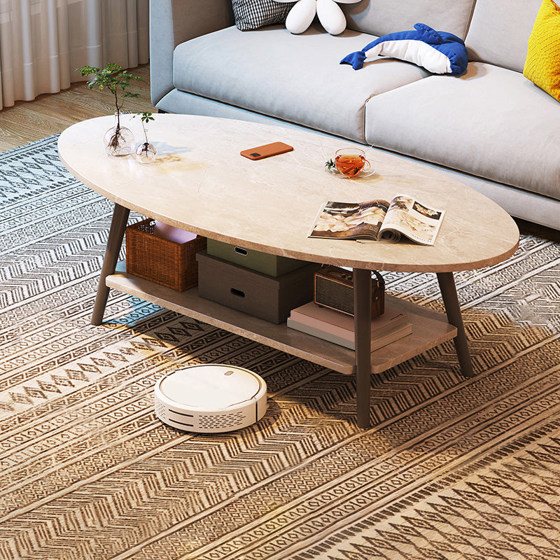 Modern Wood Cocktail Table 4 Legs Coffee Table with Storage Shelf