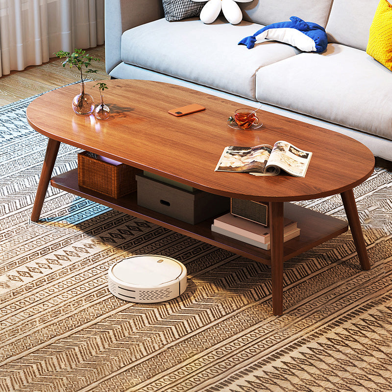 Modern Wood Cocktail Table 4 Legs Coffee Table with Storage Shelf