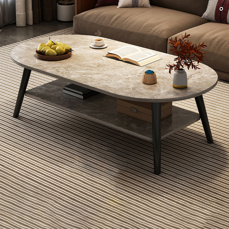 Modern Wood Cocktail Table 4 Legs Coffee Table with Storage Shelf