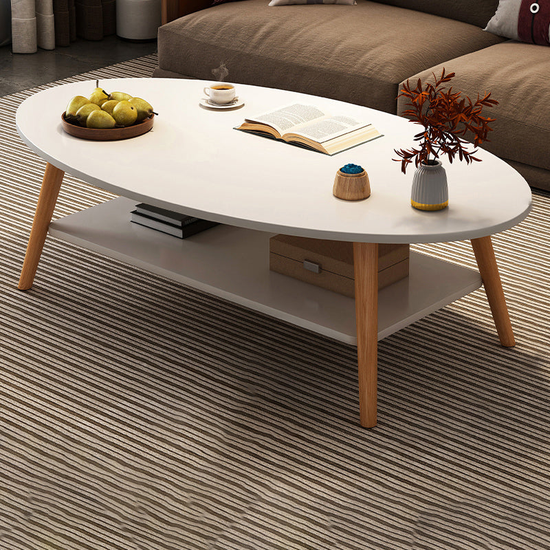 Modern Wood Cocktail Table 4 Legs Coffee Table with Storage Shelf