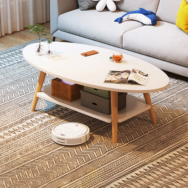Modern Wood Cocktail Table 4 Legs Coffee Table with Storage Shelf