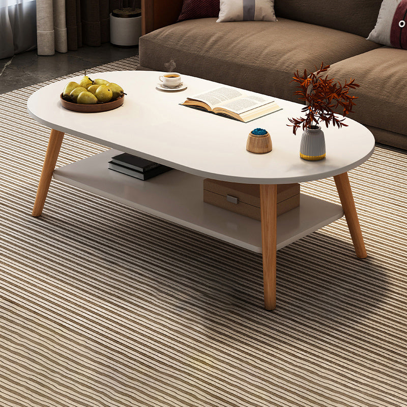 Modern Wood Cocktail Table 4 Legs Coffee Table with Storage Shelf