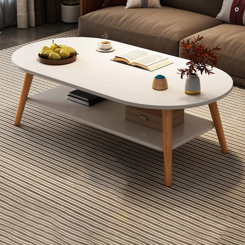 Modern Wood Cocktail Table 4 Legs Coffee Table with Storage Shelf