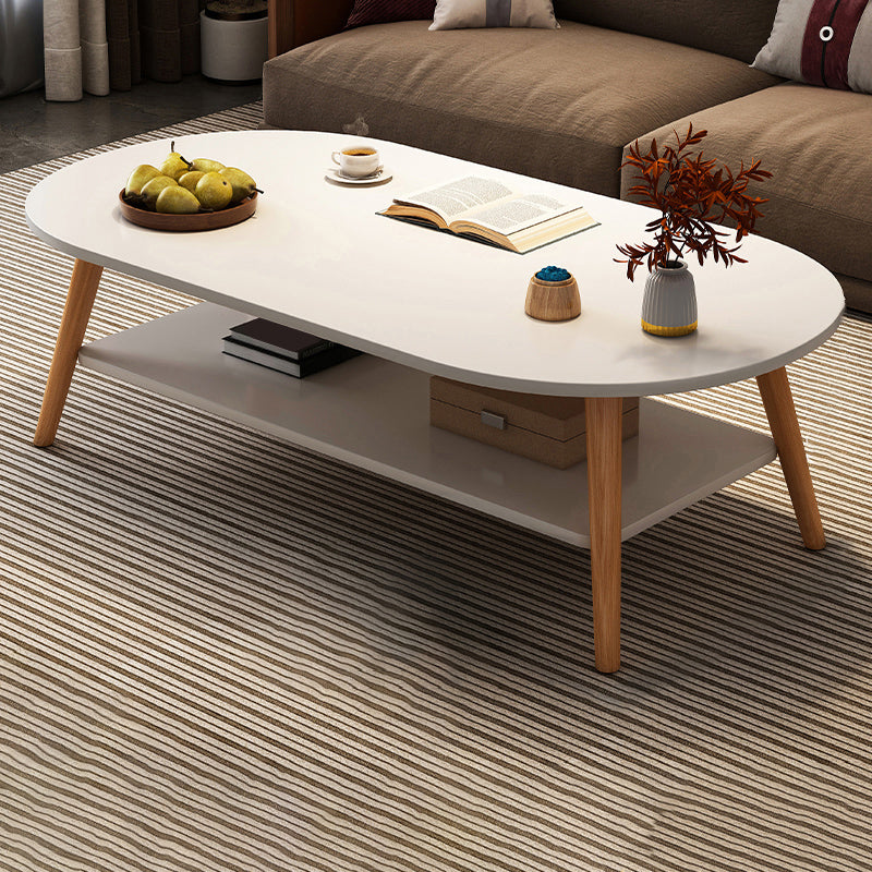 Modern Wood Cocktail Table 4 Legs Coffee Table with Storage Shelf