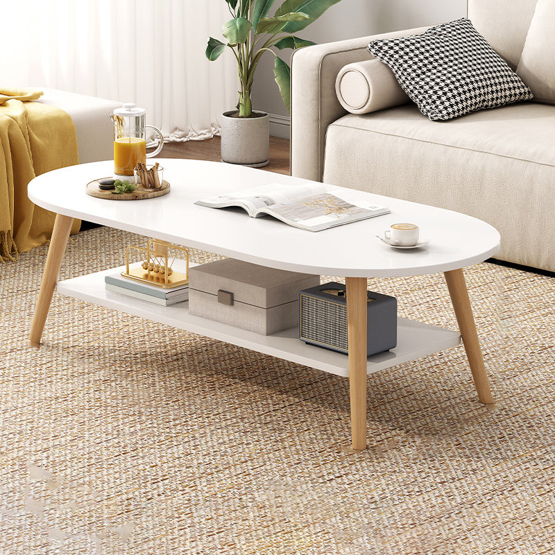 Modern Wood Cocktail Table 4 Legs Coffee Table with Storage Shelf