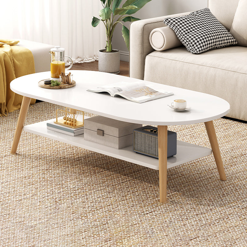 Modern Wood Cocktail Table 4 Legs Coffee Table with Storage Shelf