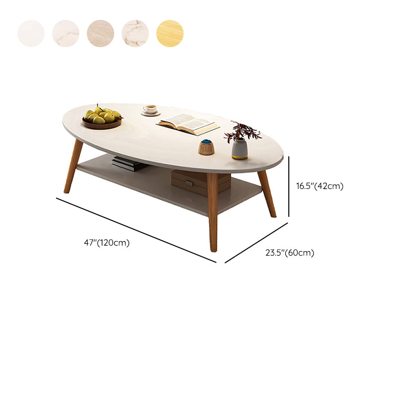 Modern Wood Cocktail Table 4 Legs Coffee Table with Storage Shelf