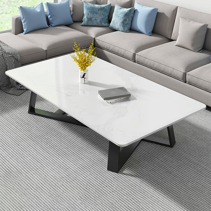 Stone and Metal Coffee Table Contemporary Coffee or End Table with Cross Legs