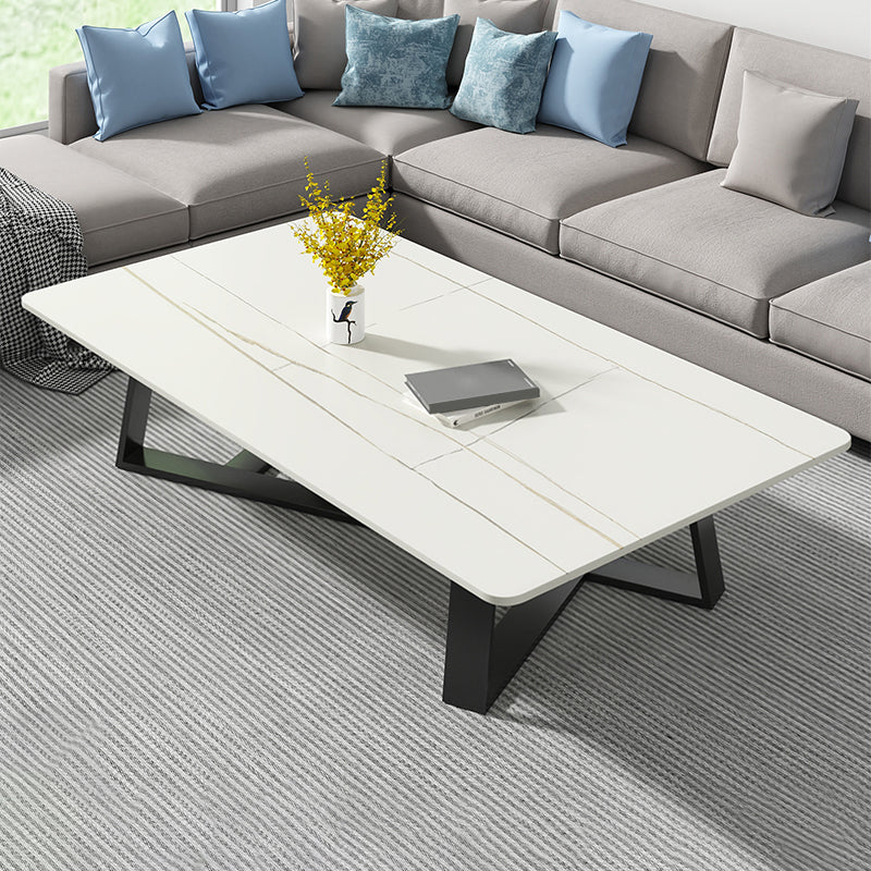 Stone and Metal Coffee Table Contemporary Coffee or End Table with Cross Legs